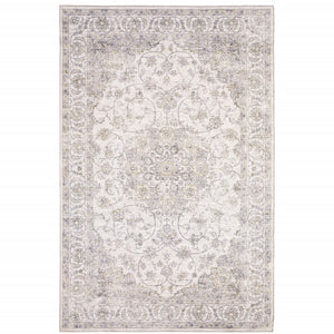 Homeroots 9' X 12' Beige Gold And Grey Oriental Power Loom Stain Resistant Area Rug  Polyester 509516