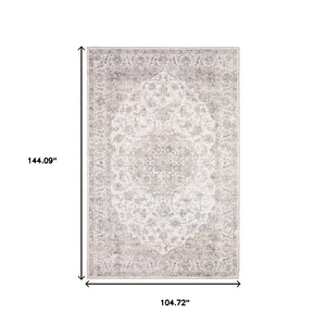 HomeRoots 5' Beige Gold and Grey Oriental Area Rug - Durable, Stain-Resistant, Perfect for High-Traffic Spaces 9' X 12' 509516