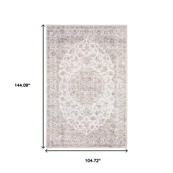 HomeRoots 5' Beige Gold and Grey Oriental Area Rug - Durable, Stain-Resistant, Perfect for High-Traffic Spaces 9' X 12' 509516