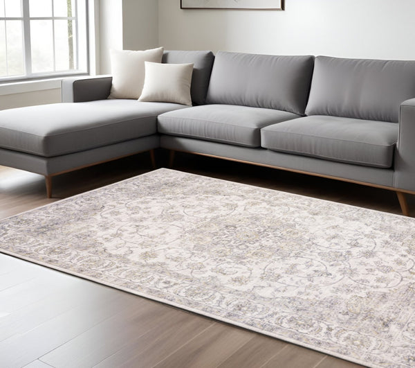 HomeRoots 5' Beige Gold and Grey Oriental Area Rug - Durable, Stain-Resistant, Perfect for High-Traffic Spaces 9' X 12' 509516
