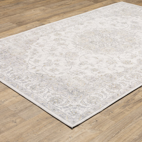 Homeroots 9' X 12' Beige Gold And Grey Oriental Power Loom Stain Resistant Area Rug  Polyester 509516