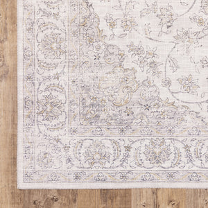 Homeroots 9' X 12' Beige Gold And Grey Oriental Power Loom Stain Resistant Area Rug  Polyester 509516