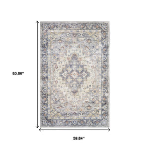 HomeRoots 5' Vibrant Oriental Power Loom Area Rug - Stain-Resistant, Durable, Stylish Design for Any Room 5' X 7' 509518