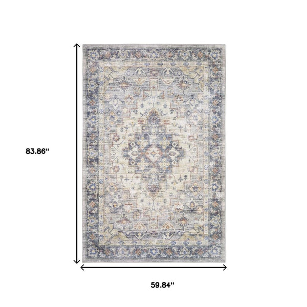 HomeRoots 5' Vibrant Oriental Power Loom Area Rug - Stain-Resistant, Durable, Stylish Design for Any Room 5' X 7' 509518
