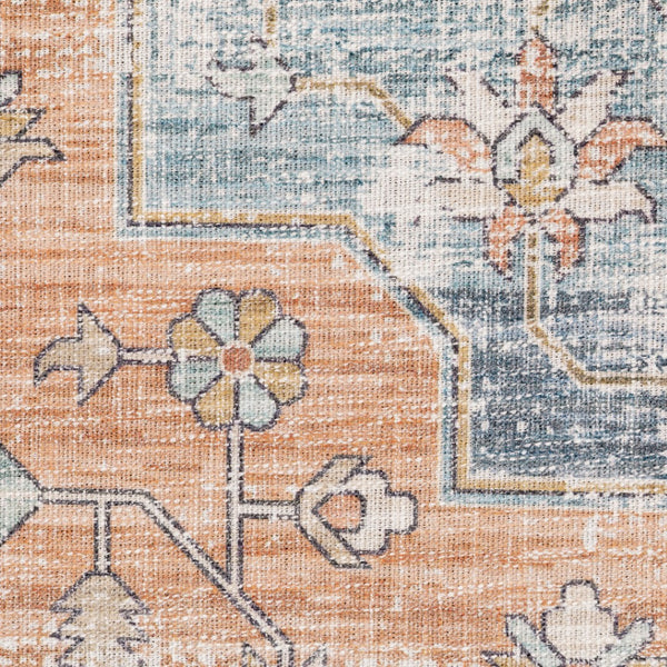 HomeRoots 5' Vibrant Oriental Area Rug in Orange, Blue, Teal, and Beige - Stain-Resistant Durability for Homes 8' X 10' 509523