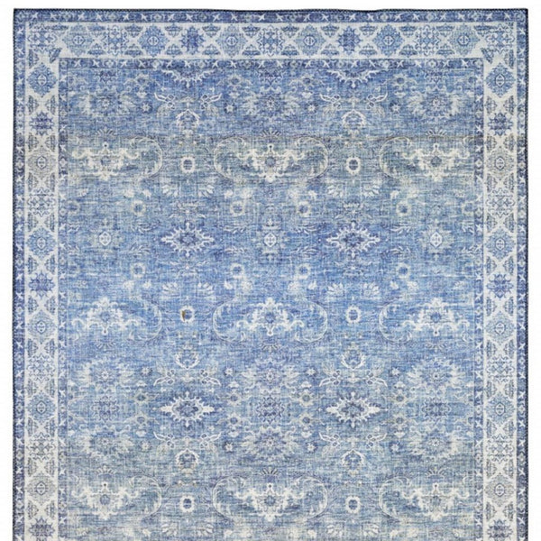 HomeRoots 5' Blue and Grey Oriental Power Loom Area Rug - Stain Resistant, Durable, Elegant Design for Any Room 5' X 7' 509526