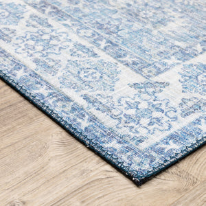 HomeRoots 5' Blue and Grey Oriental Power Loom Area Rug - Stain Resistant, Durable, Elegant Design for Any Room 5' X 7' 509526