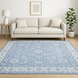 HomeRoots 5' Blue and Grey Oriental Power Loom Area Rug - Stain Resistant, Durable, Elegant Design for Any Room 5' X 7' 509526