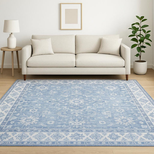 HomeRoots 5' Blue and Grey Oriental Power Loom Area Rug - Stain Resistant, Durable, Elegant Design for Any Room 5' X 7' 509526