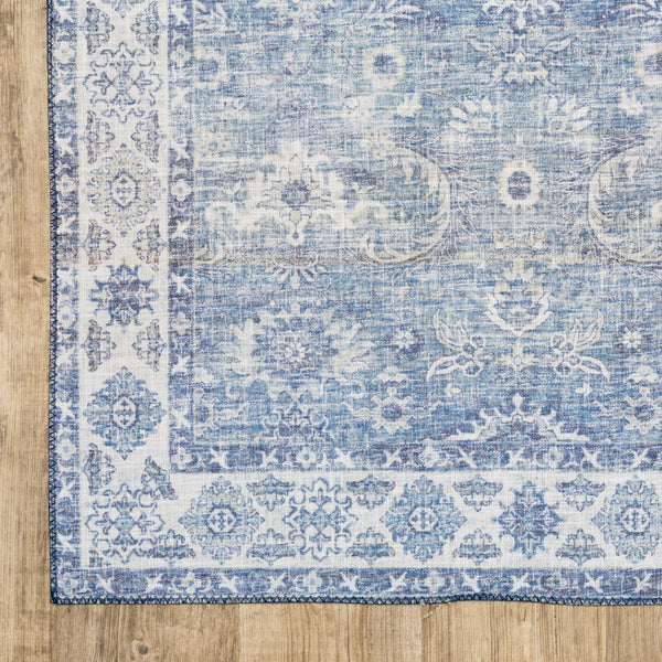 HomeRoots 5' Blue and Grey Oriental Power Loom Area Rug - Stain Resistant, Durable, Elegant Design for Any Room 5' X 7' 509526