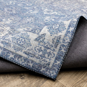 HomeRoots 5' Blue and Grey Oriental Power Loom Area Rug - Stain Resistant, Durable, Elegant Design for Any Room 5' X 7' 509526