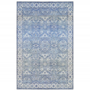 HomeRoots 5' Blue and Grey Oriental Power Loom Area Rug - Stain Resistant, Durable, Elegant Design for Any Room 8' X 10' 509527