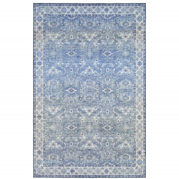 HomeRoots 5' Blue and Grey Oriental Power Loom Area Rug - Stain Resistant, Durable, Elegant Design for Any Room 8' X 10' 509527