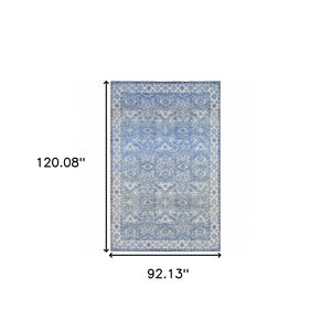 HomeRoots 5' Blue and Grey Oriental Power Loom Area Rug - Stain Resistant, Durable, Elegant Design for Any Room 8' X 10' 509527