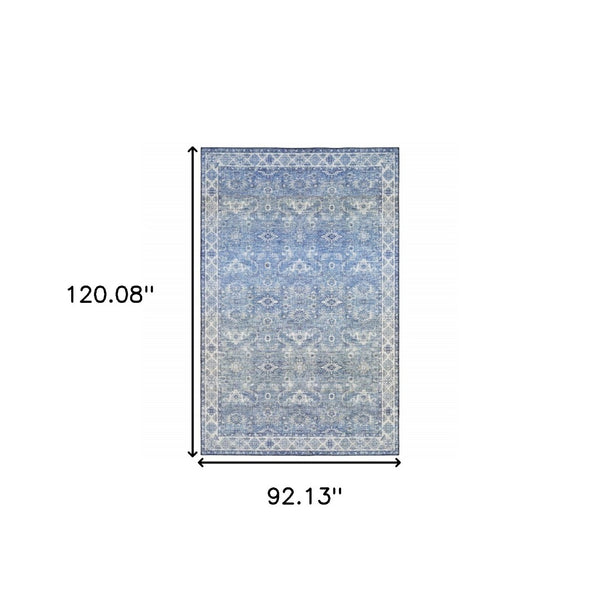 HomeRoots 5' Blue and Grey Oriental Power Loom Area Rug - Stain Resistant, Durable, Elegant Design for Any Room 8' X 10' 509527