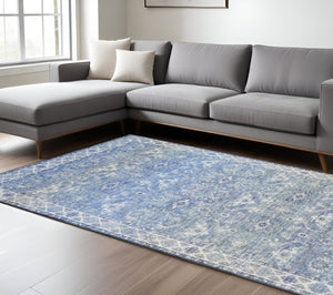HomeRoots 5' Blue and Grey Oriental Power Loom Area Rug - Stain Resistant, Durable, Elegant Design for Any Room 8' X 10' 509527