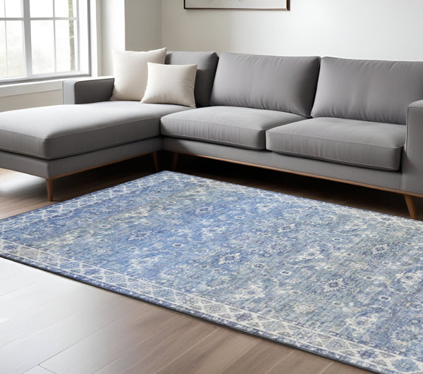 HomeRoots 5' Blue and Grey Oriental Power Loom Area Rug - Stain Resistant, Durable, Elegant Design for Any Room 8' X 10' 509527