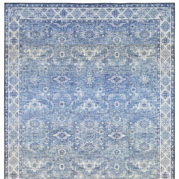 HomeRoots 5' Blue and Grey Oriental Power Loom Area Rug - Stain Resistant, Durable, Elegant Design for Any Room 8' X 10' 509527