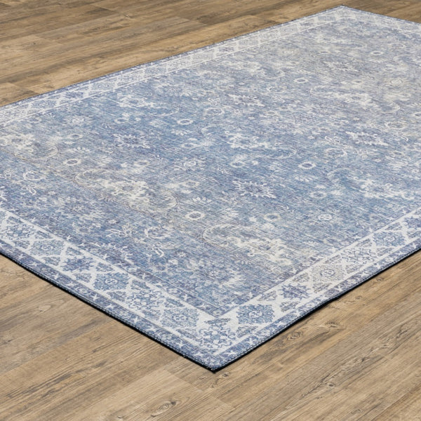 HomeRoots 5' Blue and Grey Oriental Power Loom Area Rug - Stain Resistant, Durable, Elegant Design for Any Room 8' X 10' 509527