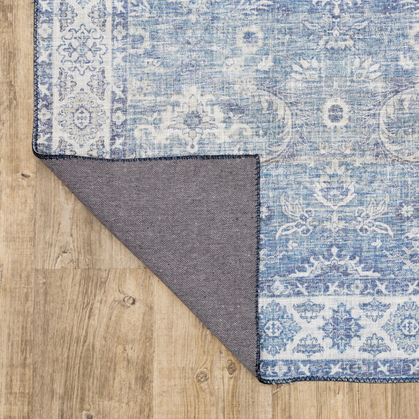 HomeRoots 5' Blue and Grey Oriental Power Loom Area Rug - Stain Resistant, Durable, Elegant Design for Any Room 8' X 10' 509527