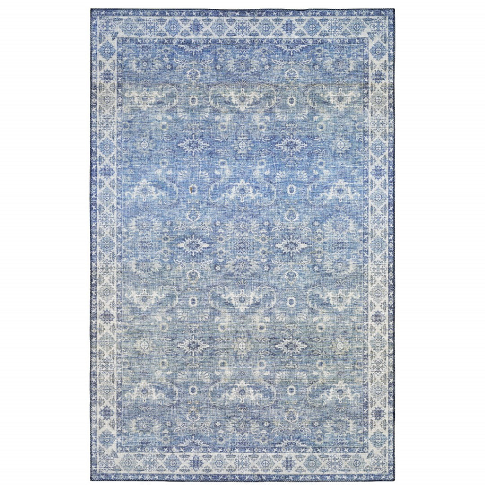 HomeRoots 5' Blue and Grey Oriental Power Loom Area Rug - Stain Resistant, Durable, Elegant Design for Any Room 9' X 12' 509528