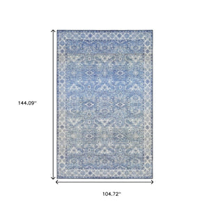 HomeRoots 5' Blue and Grey Oriental Power Loom Area Rug - Stain Resistant, Durable, Elegant Design for Any Room 9' X 12' 509528