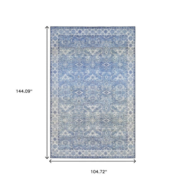 HomeRoots 5' Blue and Grey Oriental Power Loom Area Rug - Stain Resistant, Durable, Elegant Design for Any Room 9' X 12' 509528