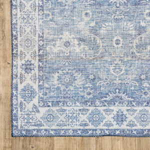 HomeRoots 5' Blue and Grey Oriental Power Loom Area Rug - Stain Resistant, Durable, Elegant Design for Any Room 9' X 12' 509528
