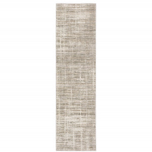 HomeRoots 2' Beige Grey Ivory Tan and Brown Abstract Runner Rug - Stain Resistant, Modern Style for High-Traffic Areas 2'3" x 7'6" 509529