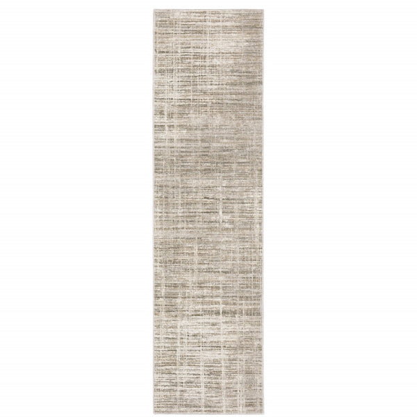 HomeRoots 2' Beige Grey Ivory Tan and Brown Abstract Runner Rug - Stain Resistant, Modern Style for High-Traffic Areas 2'3" x 7'6" 509529