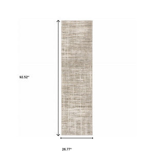 HomeRoots 2' Beige Grey Ivory Tan and Brown Abstract Runner Rug - Stain Resistant, Modern Style for High-Traffic Areas 2'3" x 7'6" 509529