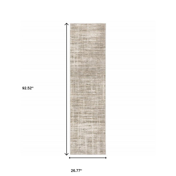 HomeRoots 2' Beige Grey Ivory Tan and Brown Abstract Runner Rug - Stain Resistant, Modern Style for High-Traffic Areas 2'3" x 7'6" 509529