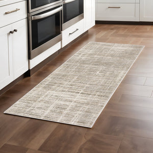 HomeRoots 2' Beige Grey Ivory Tan and Brown Abstract Runner Rug - Stain Resistant, Modern Style for High-Traffic Areas 2'3" x 7'6" 509529