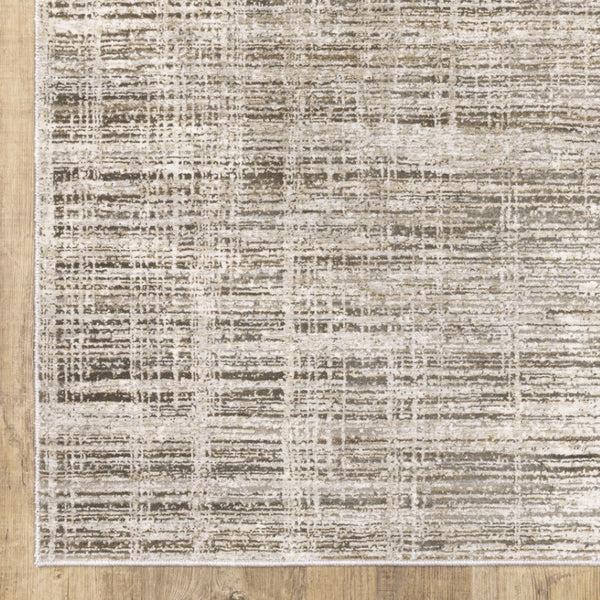 HomeRoots 2' Beige Grey Ivory Tan and Brown Abstract Runner Rug - Stain Resistant, Modern Style for High-Traffic Areas 2'3" x 7'6" 509529