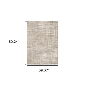 HomeRoots 2' Beige Grey Ivory Tan and Brown Abstract Runner Rug - Stain Resistant, Modern Style for High-Traffic Areas 3' x 5' 509530