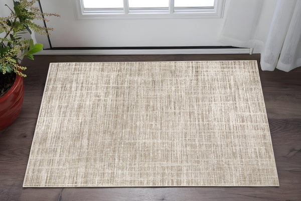 HomeRoots 2' Beige Grey Ivory Tan and Brown Abstract Runner Rug - Stain Resistant, Modern Style for High-Traffic Areas 3' x 5' 509530