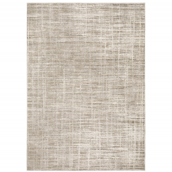 HomeRoots 2' Beige Grey Ivory Tan and Brown Abstract Runner Rug - Stain Resistant, Modern Style for High-Traffic Areas 5' X 8' 509531