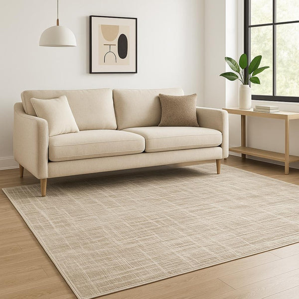 HomeRoots 2' Beige Grey Ivory Tan and Brown Abstract Runner Rug - Stain Resistant, Modern Style for High-Traffic Areas 5' X 8' 509531