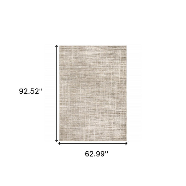 HomeRoots 2' Beige Grey Ivory Tan and Brown Abstract Runner Rug - Stain Resistant, Modern Style for High-Traffic Areas 5' X 8' 509531