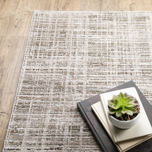 HomeRoots 2' Beige Grey Ivory Tan and Brown Abstract Runner Rug - Stain Resistant, Modern Style for High-Traffic Areas 5' X 8' 509531