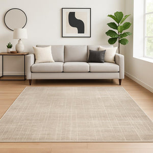 HomeRoots 2' Beige Grey Ivory Tan and Brown Abstract Runner Rug - Stain Resistant, Modern Style for High-Traffic Areas 7' X 10' 509532