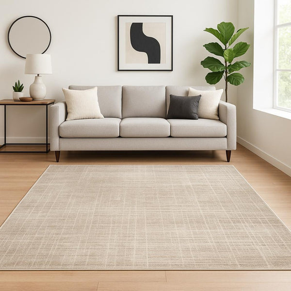 HomeRoots 2' Beige Grey Ivory Tan and Brown Abstract Runner Rug - Stain Resistant, Modern Style for High-Traffic Areas 7' X 10' 509532