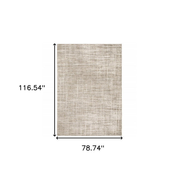 HomeRoots 2' Beige Grey Ivory Tan and Brown Abstract Runner Rug - Stain Resistant, Modern Style for High-Traffic Areas 7' X 10' 509532