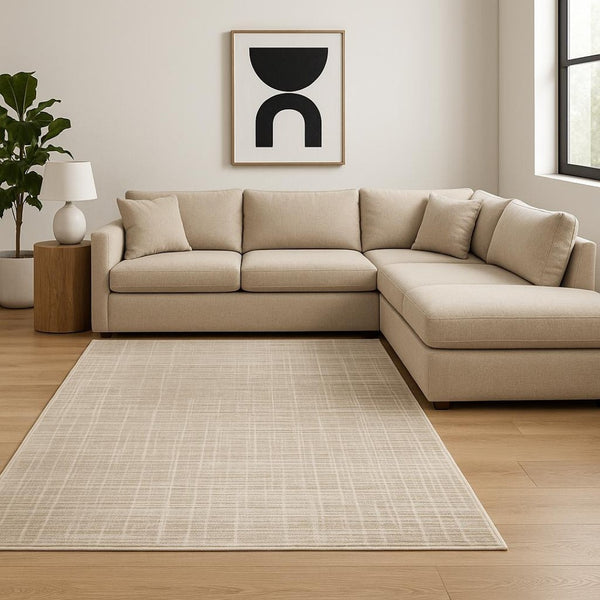 HomeRoots 2' Beige Grey Ivory Tan and Brown Abstract Runner Rug - Stain Resistant, Modern Style for High-Traffic Areas 8' X 11' 509533
