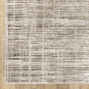 HomeRoots 2' Beige Grey Ivory Tan and Brown Abstract Runner Rug - Stain Resistant, Modern Style for High-Traffic Areas 8' X 11' 509533