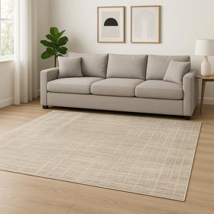 HomeRoots 2' Beige Grey Ivory Tan and Brown Abstract Runner Rug - Stain Resistant, Modern Style for High-Traffic Areas 10' X 13' 509534