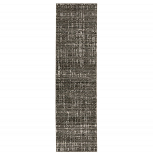 HomeRoots 2' Contemporary Charcoal Grey Abstract Power Loom Runner Rug - Stain Resistant for High-Traffic Areas 2'3" x 7'6" 509535