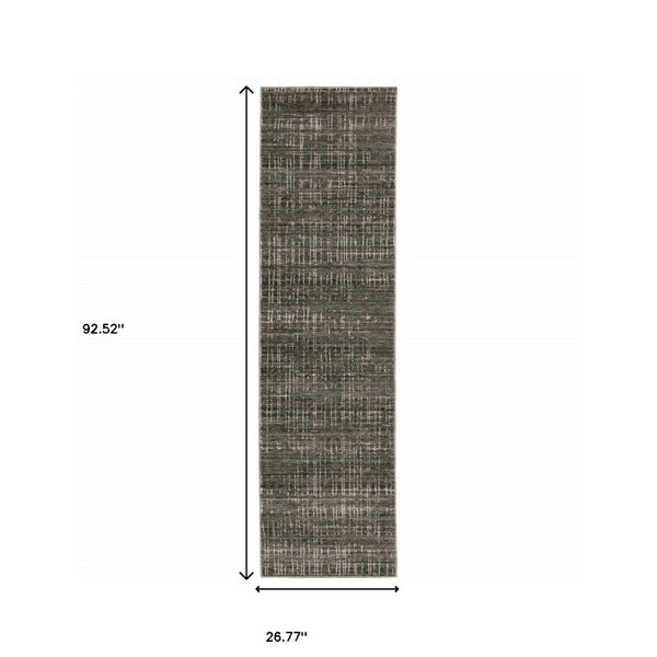 HomeRoots 2' Contemporary Charcoal Grey Abstract Power Loom Runner Rug - Stain Resistant for High-Traffic Areas 2'3" x 7'6" 509535