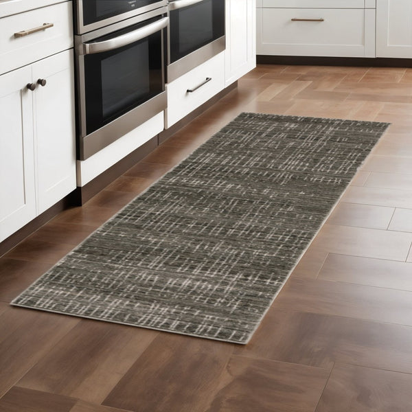 HomeRoots 2' Contemporary Charcoal Grey Abstract Power Loom Runner Rug - Stain Resistant for High-Traffic Areas 2'3" x 7'6" 509535