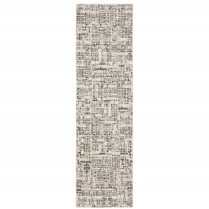 HomeRoots 2' Modern Abstract Power Loom Stain Resistant Runner Rug in Ivory, Grey, Charcoal, and Beige 2'3" x 7'6" 509541